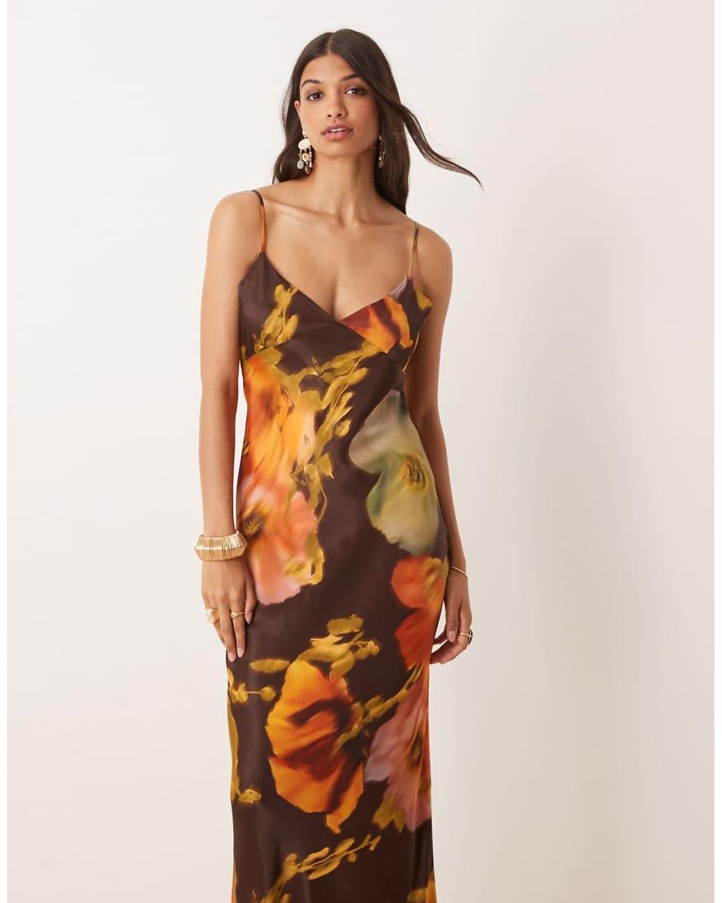 ASOS Natural Satin Tie Back Maxi Dress