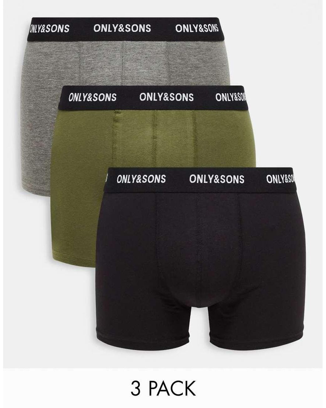Only & Sons Set Van 3 Boxershorts in het Green voor heren