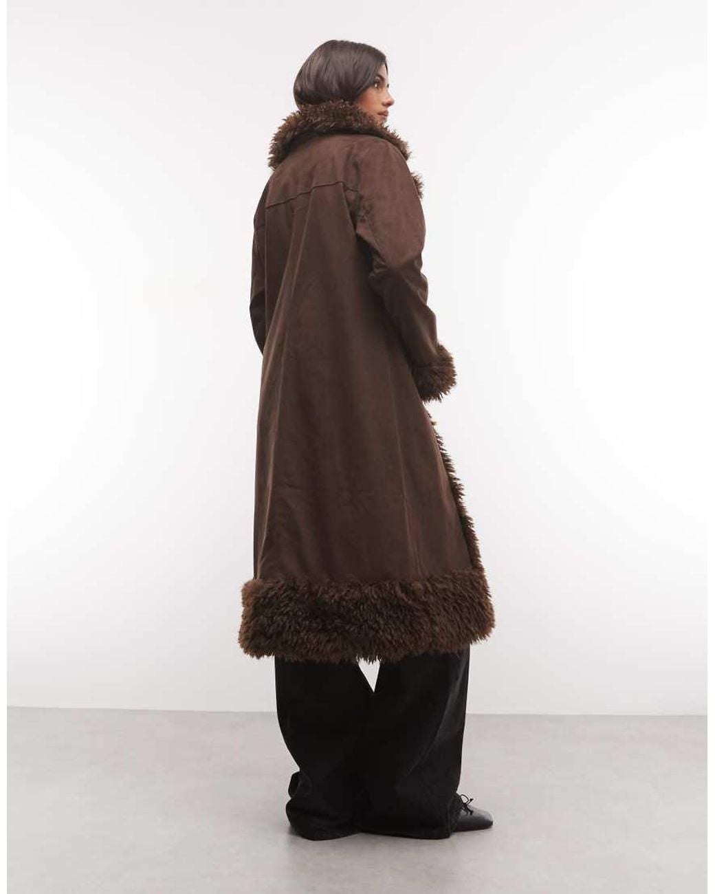 Noisy May Brown Faux Fur Trims Coat