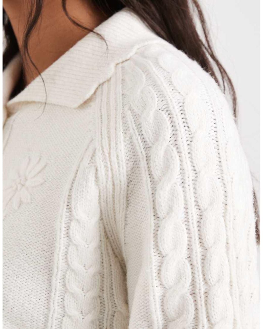 New Look White Floral Stitch Collared Cardigan