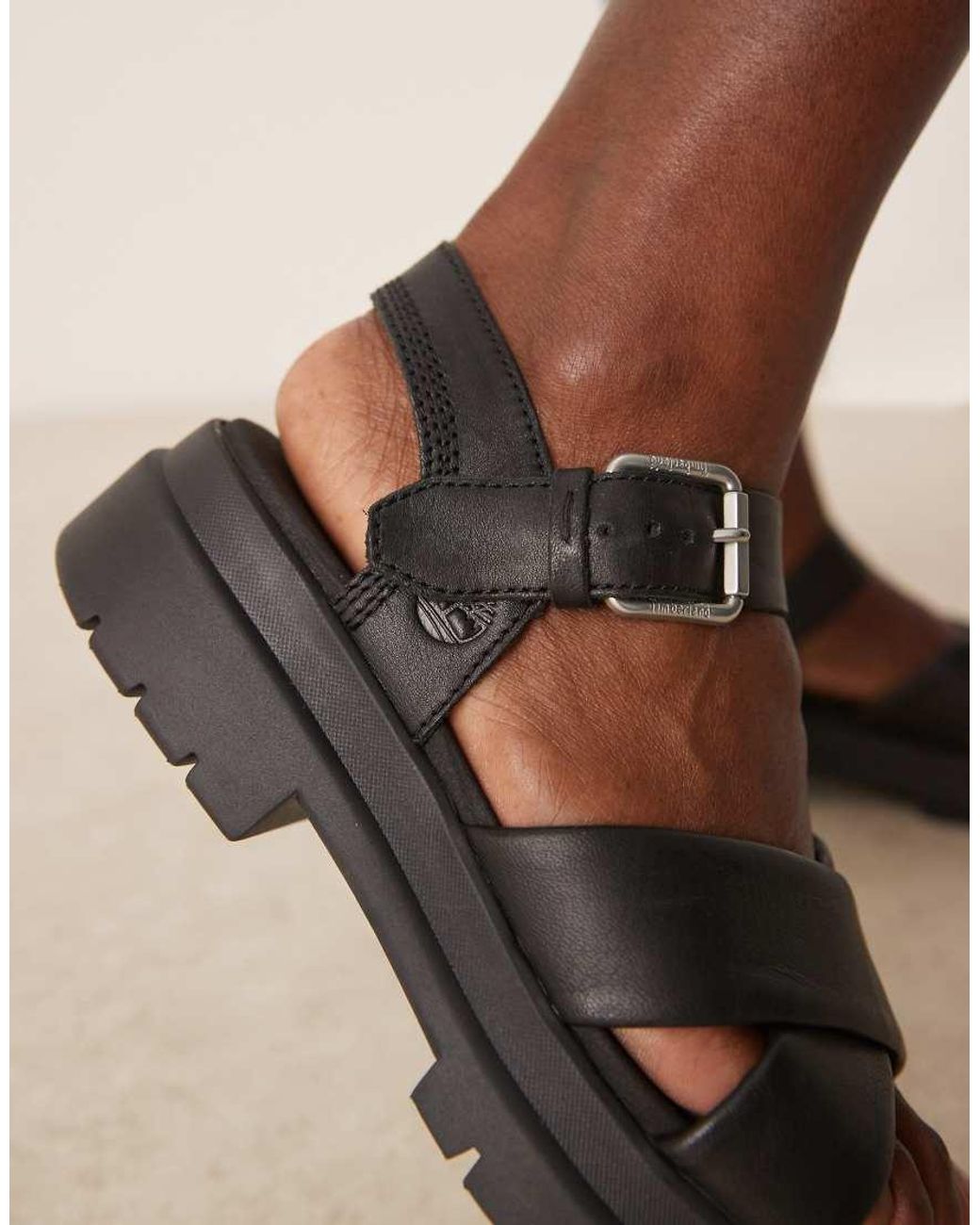 Timberland Black London Vibe Cross Strap Sandals