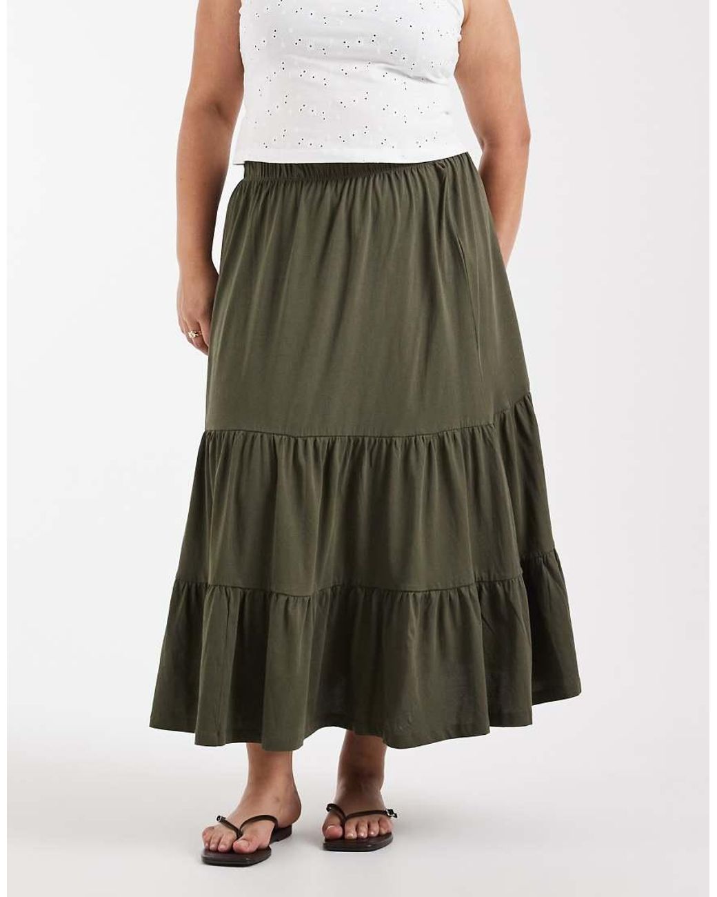 ONLY Green Tiered Midaxi Skirt