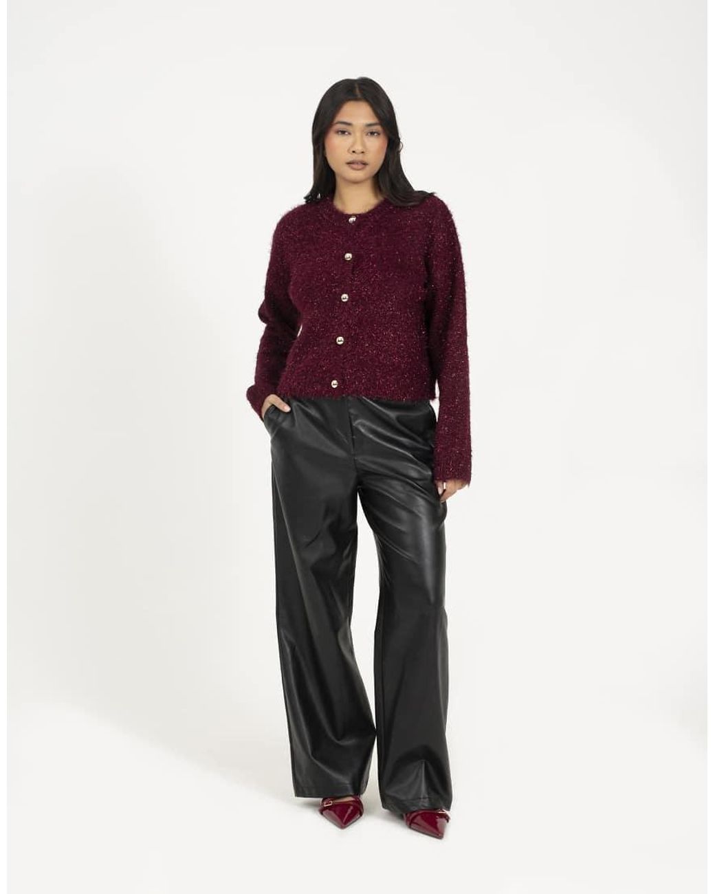 Brave Soul Red Fluffy Tinsel Knit Cardigan