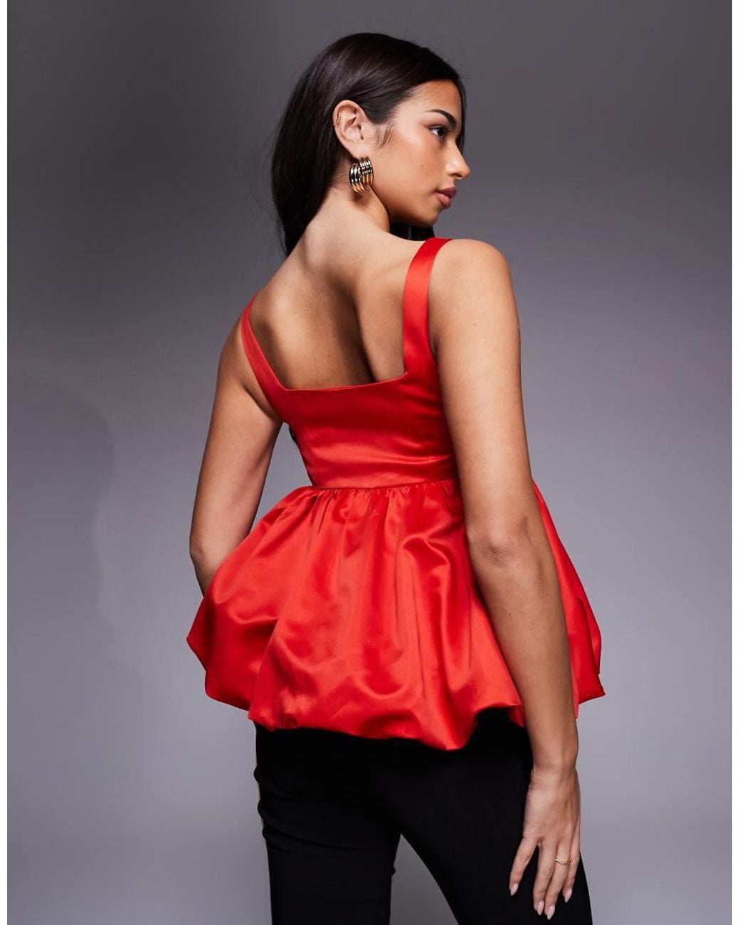 ASOS Red Satin Bubble Peplum Cami Top