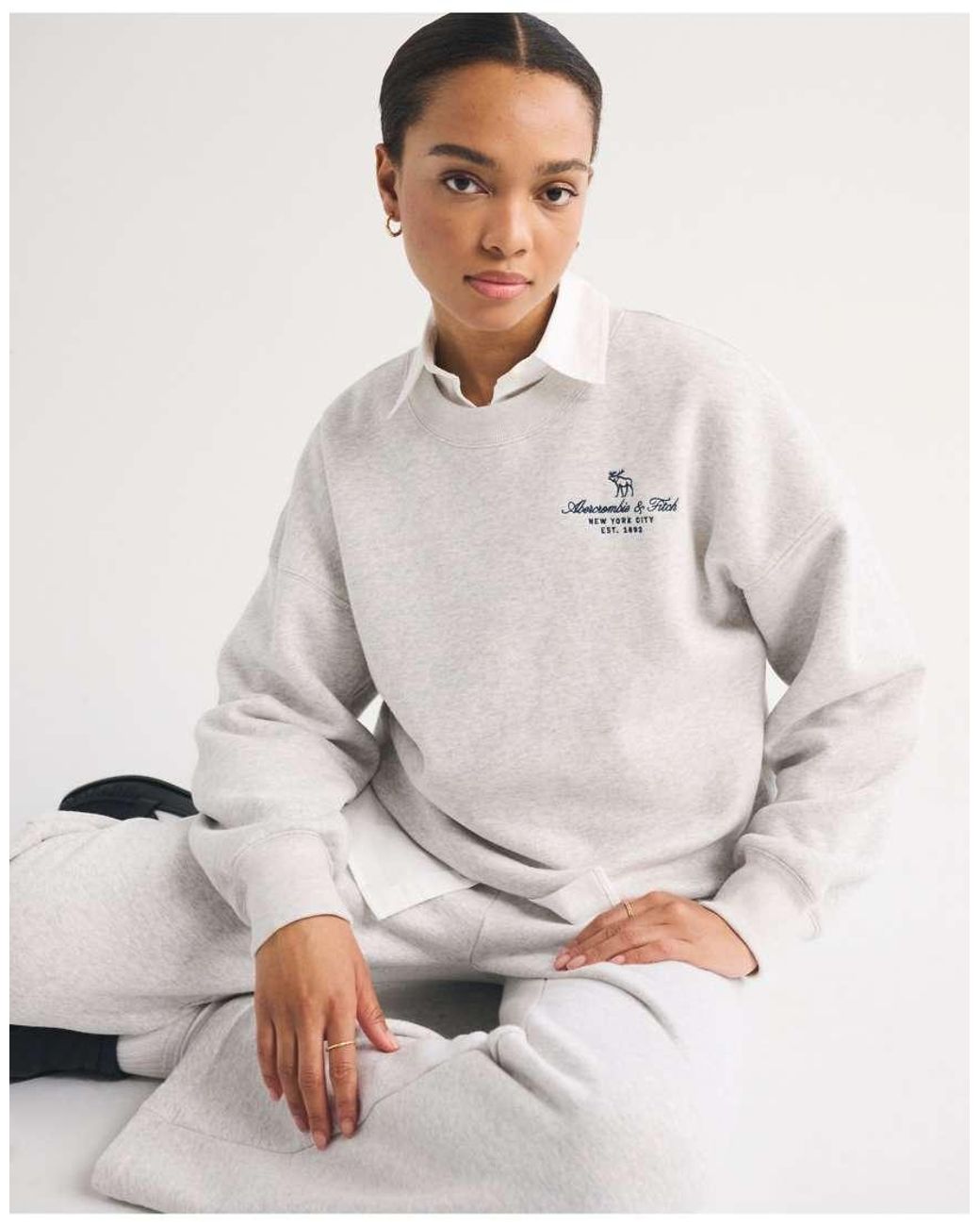 Abercrombie & Fitch White Logo Crew Sweatshirt