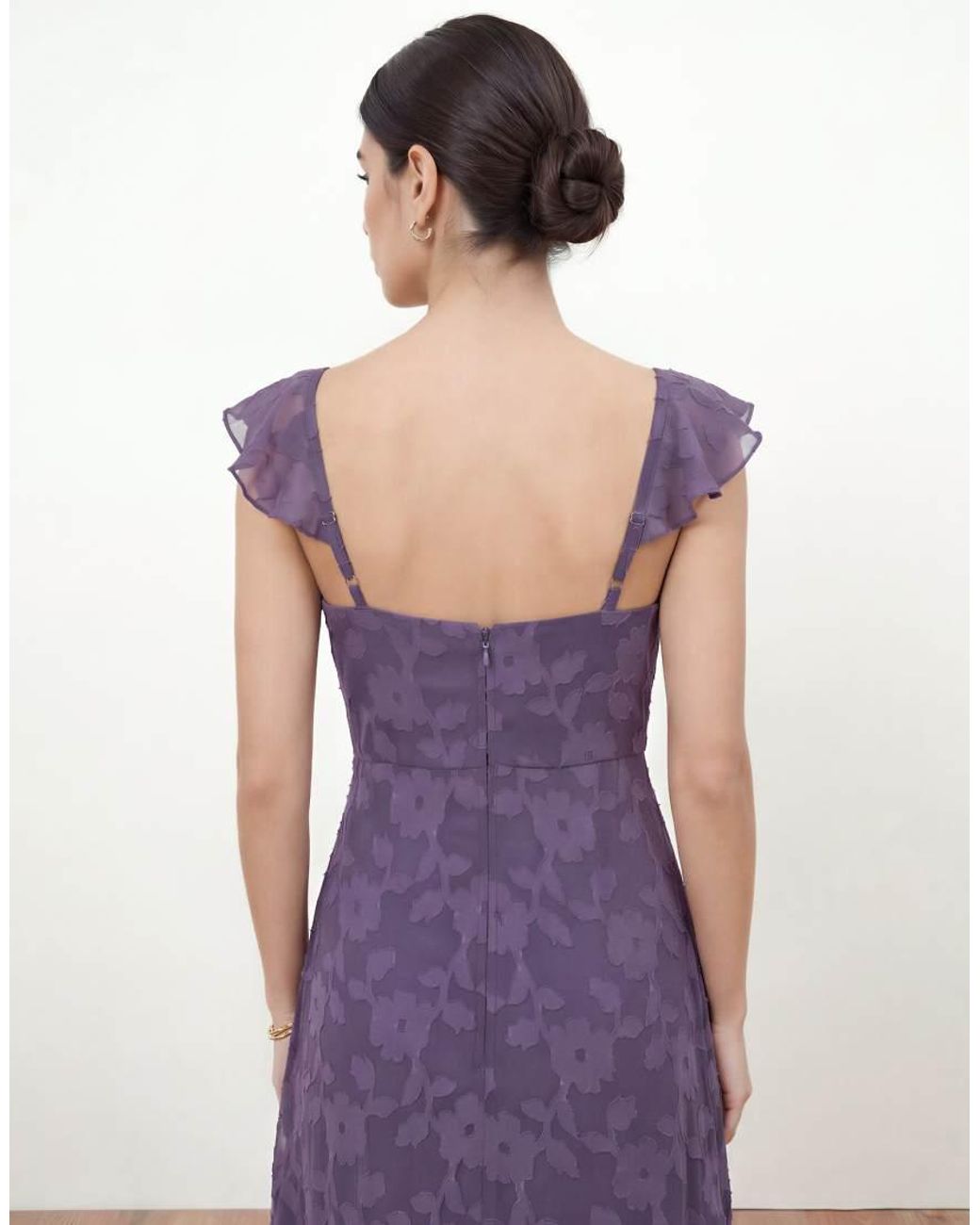 ANAYA Purple Floral Burnout Ruffle Maxi Dress