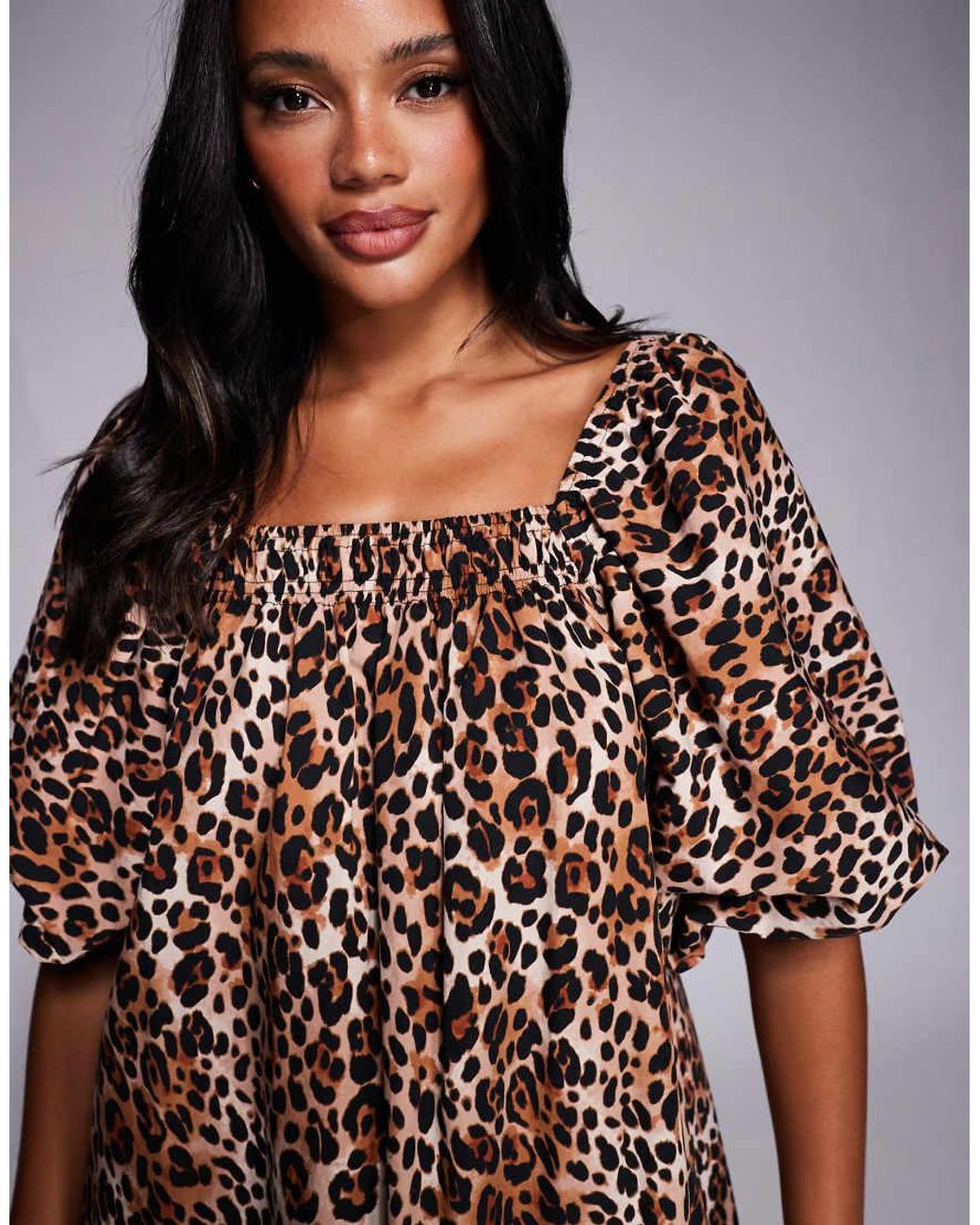 River Island Brown Puff Sleeve Mini Dress