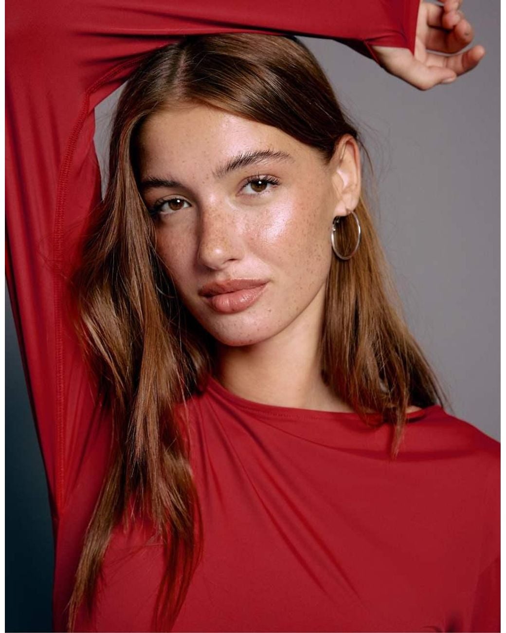Stradivarius Red Long Sleeve Ruched Top