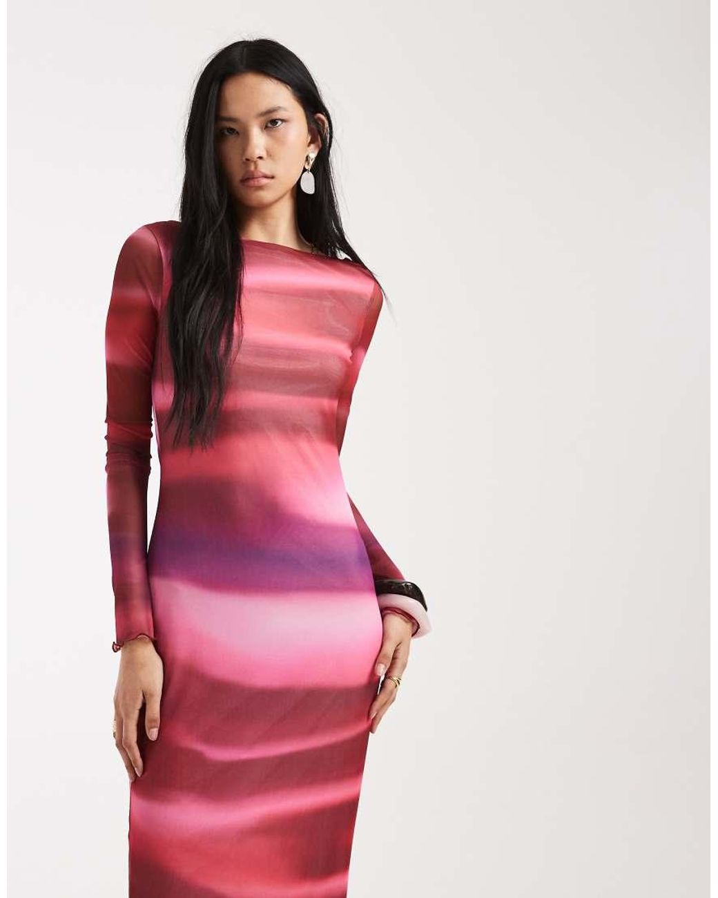 Vero Moda Red Long Sleeve Mesh Maxi Dress