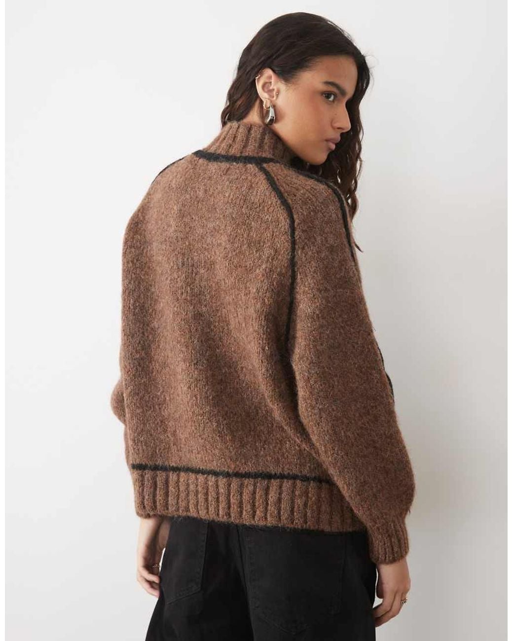 Vero Moda Brown High Neck Contrast Stitch Jumper