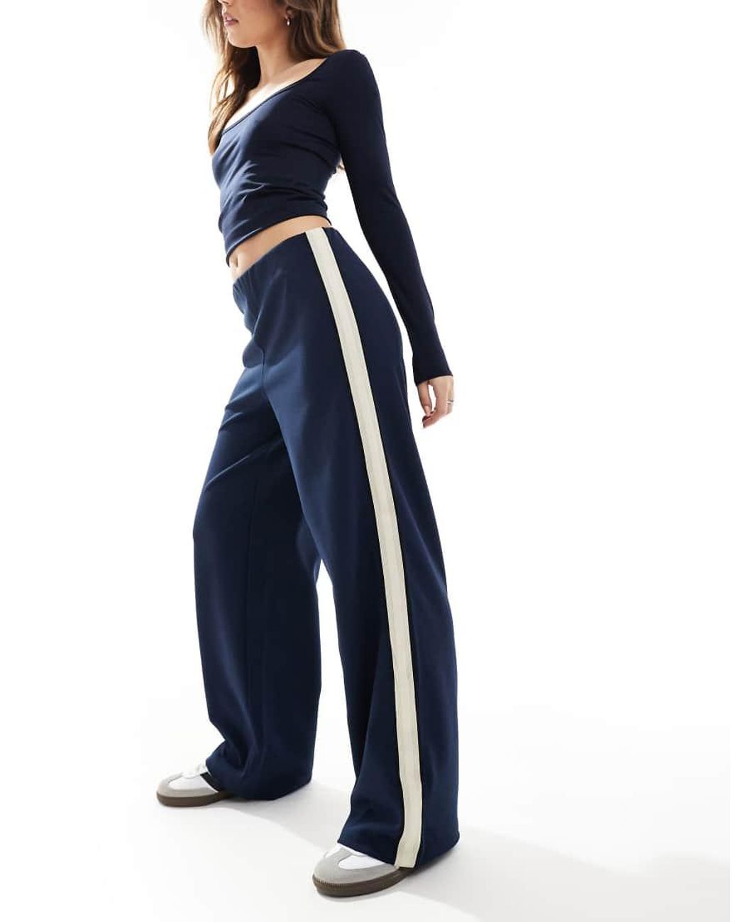 Vero Moda Blue Loose Pull On Trousers With Side Stripe