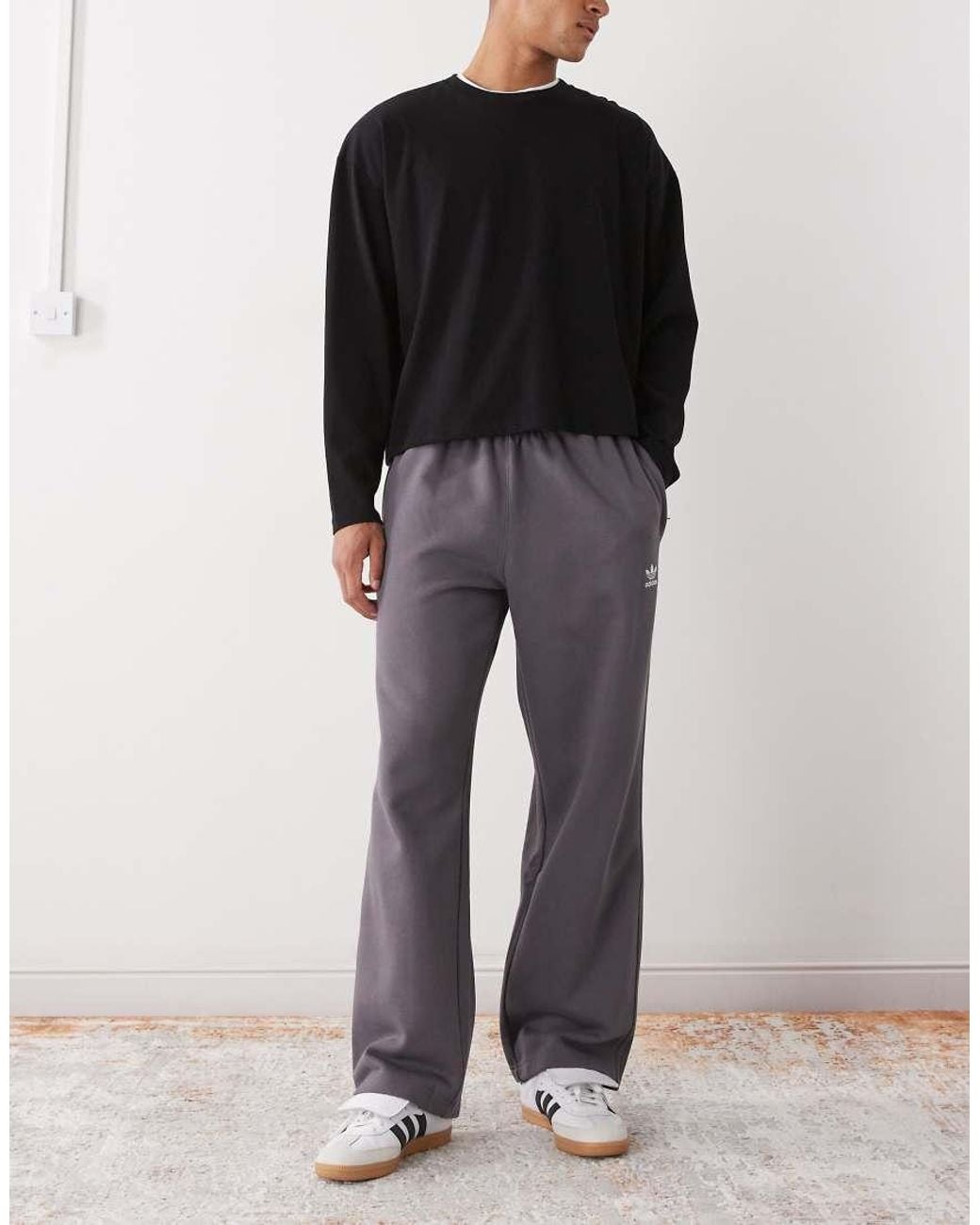 Adidas Originals Black Trefoil Essentials Open Hem Pants for men