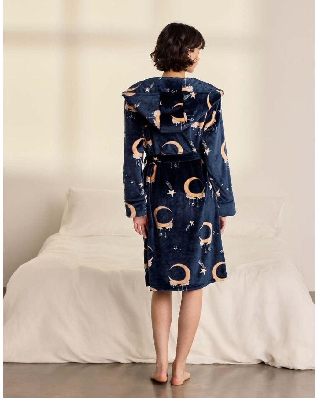 Chelsea Peers Blue Fleece Lunar Print Dressing Gown