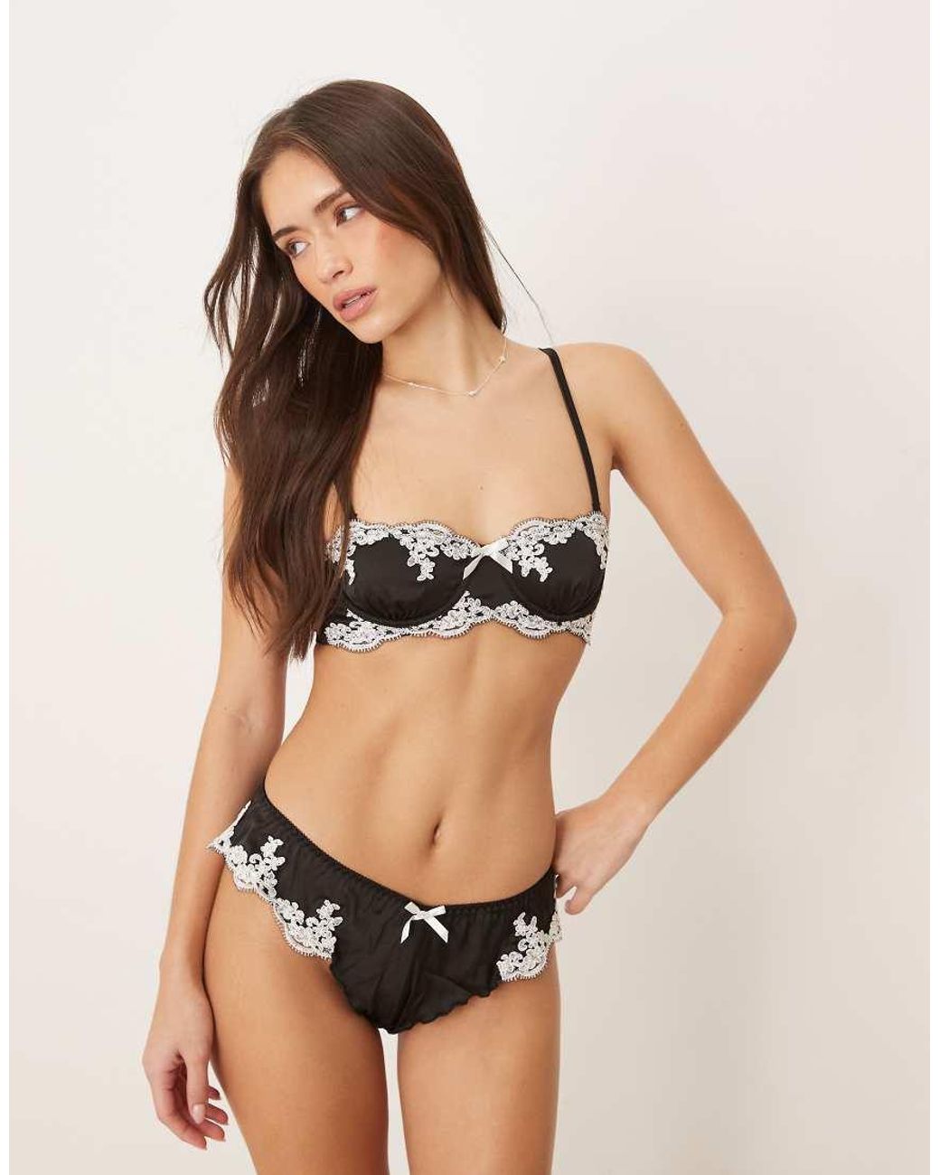 KAT THE LABEL Black Jean Lace Detail Underwired Bandeau Bra
