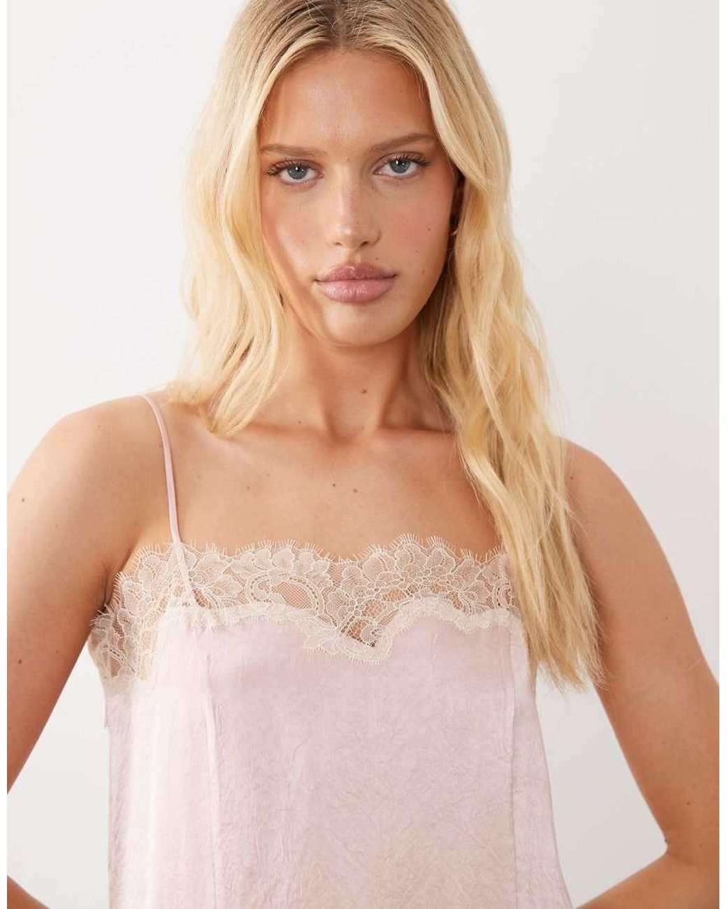 ARKET Pink Lace Midi Slip Dress