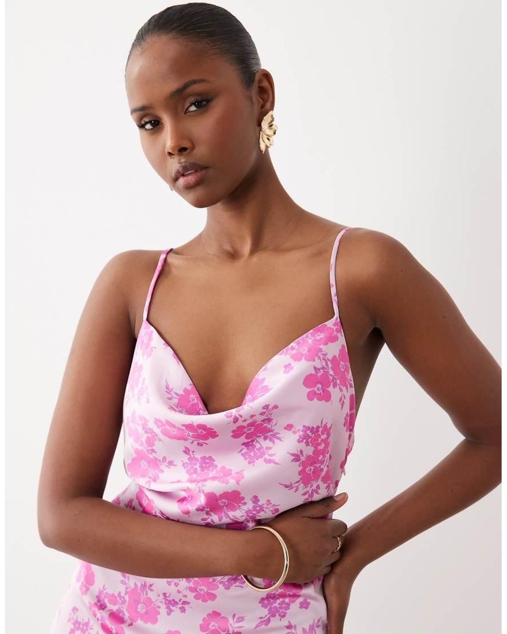 Vila Pink Satin Cowl Neck Maxi Dress