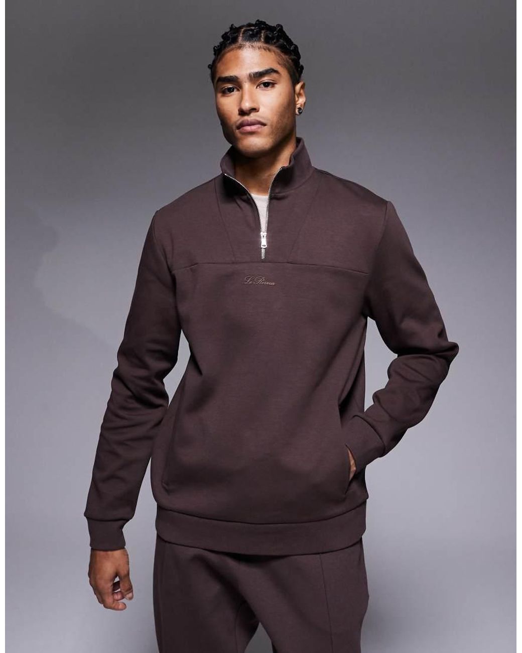 River Island Gray Premium 1/4 Zip Sweatshirt Co-Ord for men