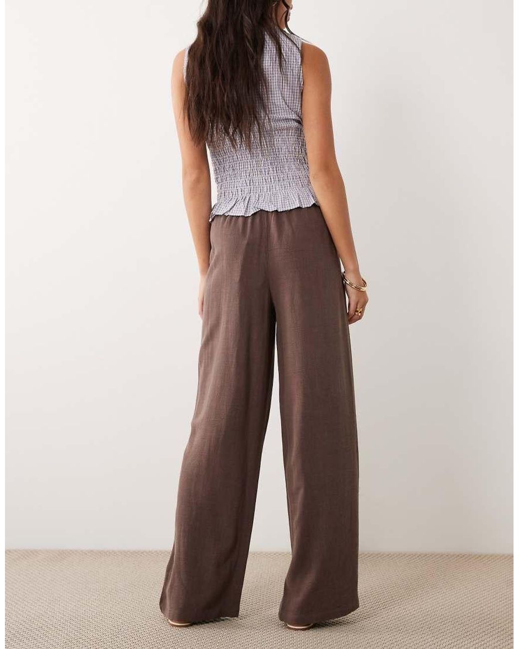 The Frolic Brown Exclusive Linen Blend Drawstring Waist Wide Leg Trousers