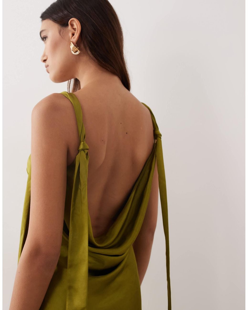 ARRANGE Tie Shoulder Satin Maxi Dress in Green | Lyst