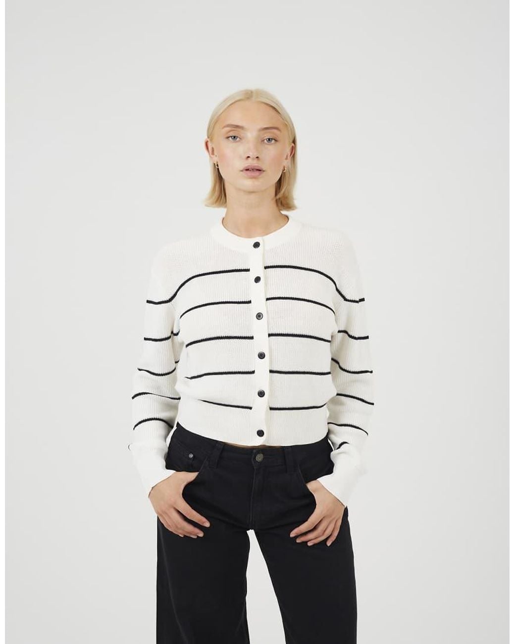 Brave Soul White Striped Fisherman Knit Cardigan