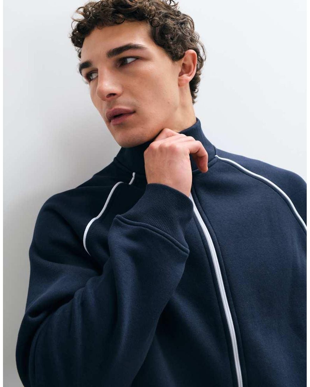 ASOS Blue Relaxed Track Jacket Co-ord With Piping for men