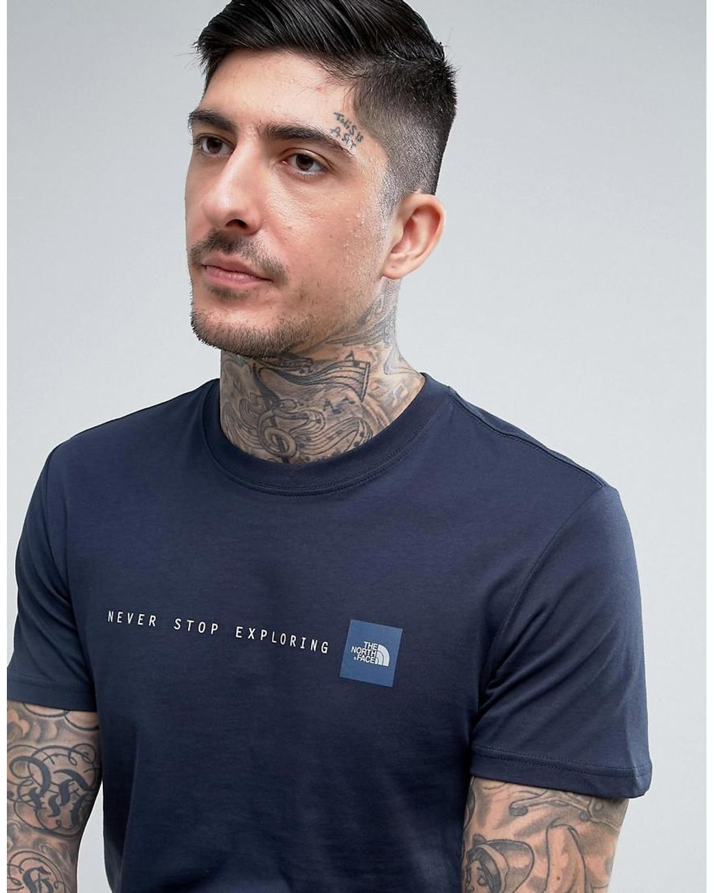 The North Face T-shirt With Never Stop Exploring Logo In Navy in Blue for  Men | Lyst