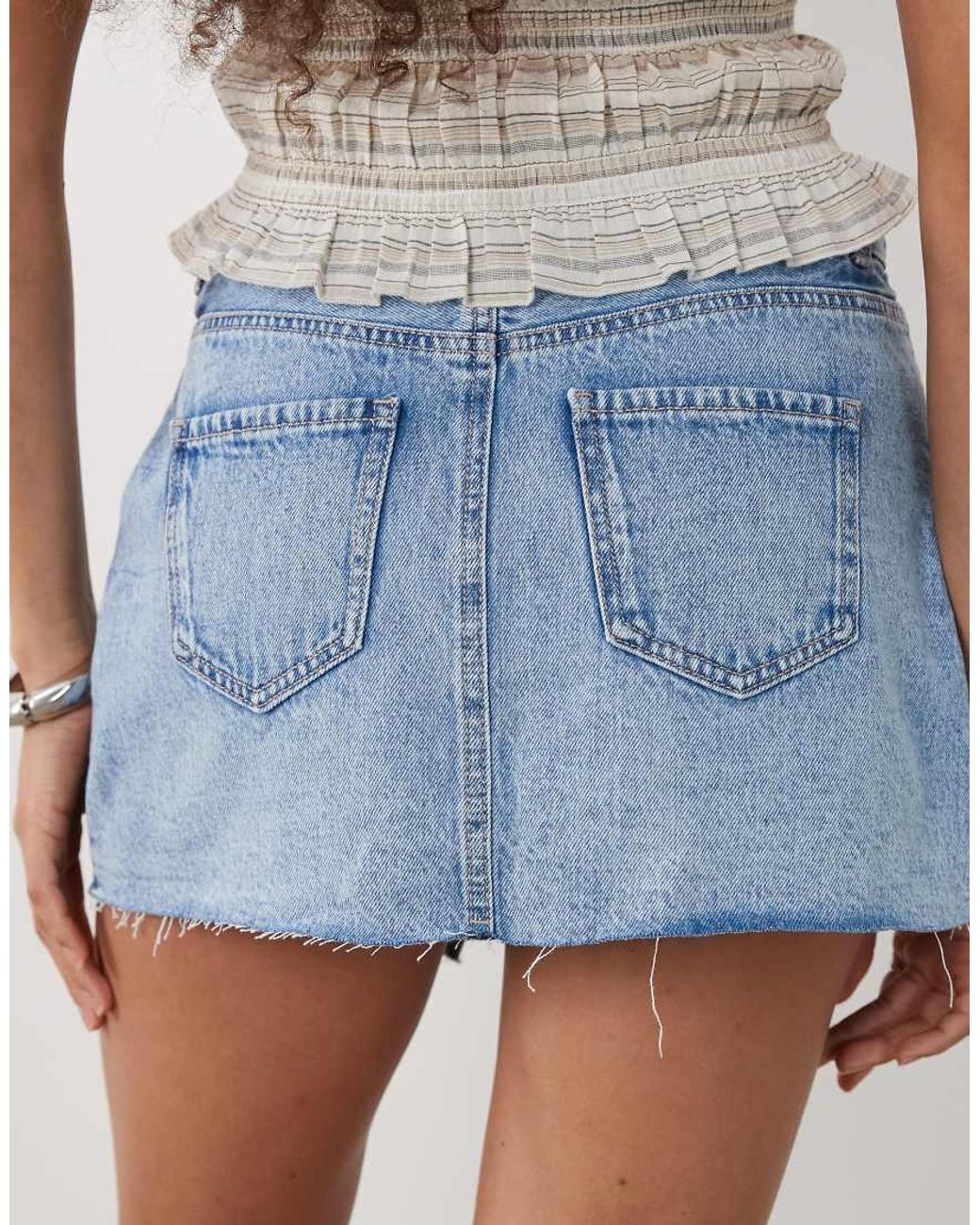 Mango Blue Teen 100% Cotton Asymmetric Denim Mini Skort