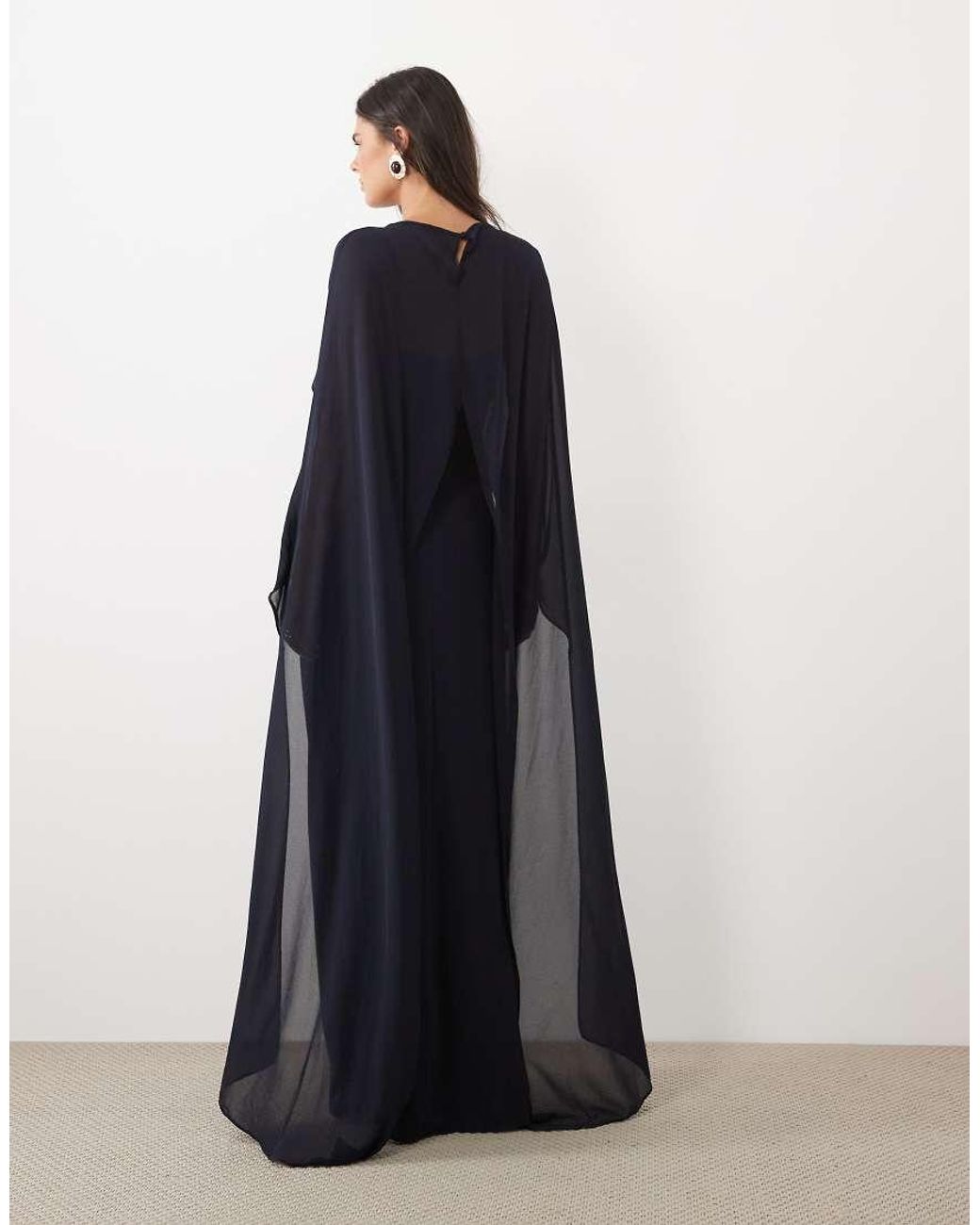 TFNC London Blue Bridesmaids Chiffon High Neck Thigh High Split Maxi Dress With Cape