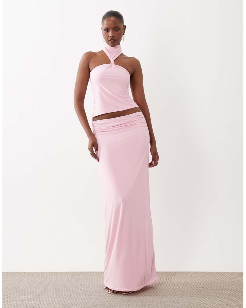 Missy Empire Pink Double Sculpted Slinky Neck Choker Detail Halterneck Top