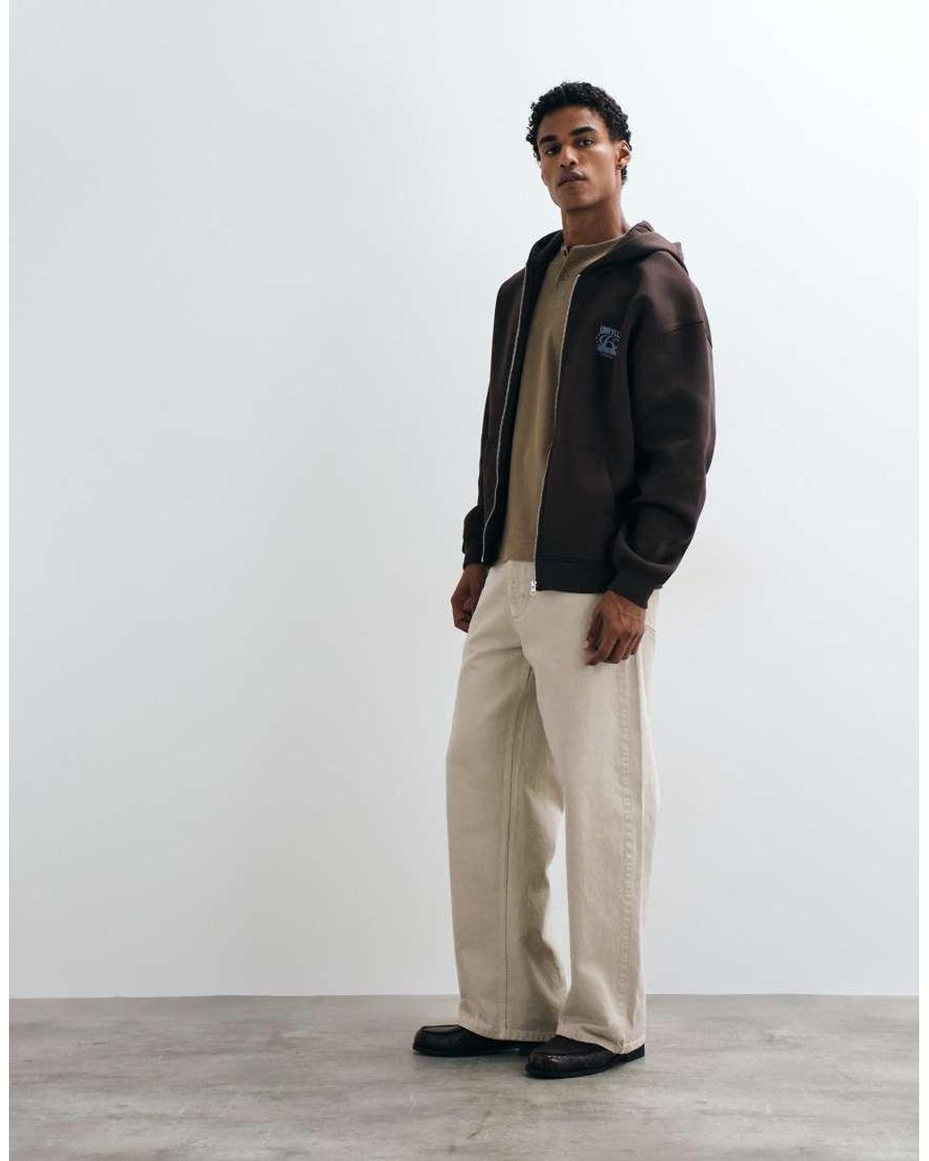 ASOS Black Oversized Zip Through Hoodie With Pigment Print for men
