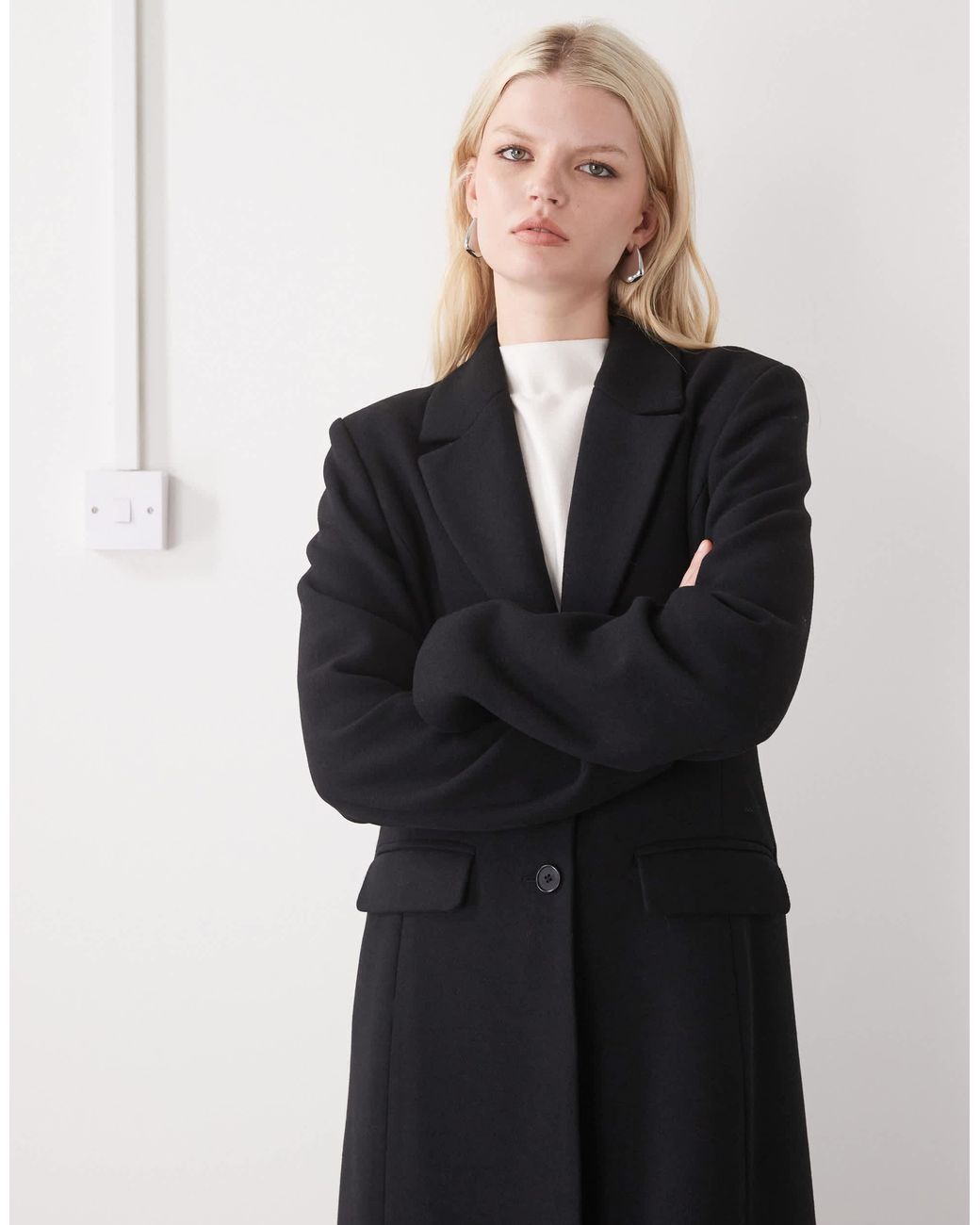 Monki Black Exclusive Maxi Length Coat With Wool