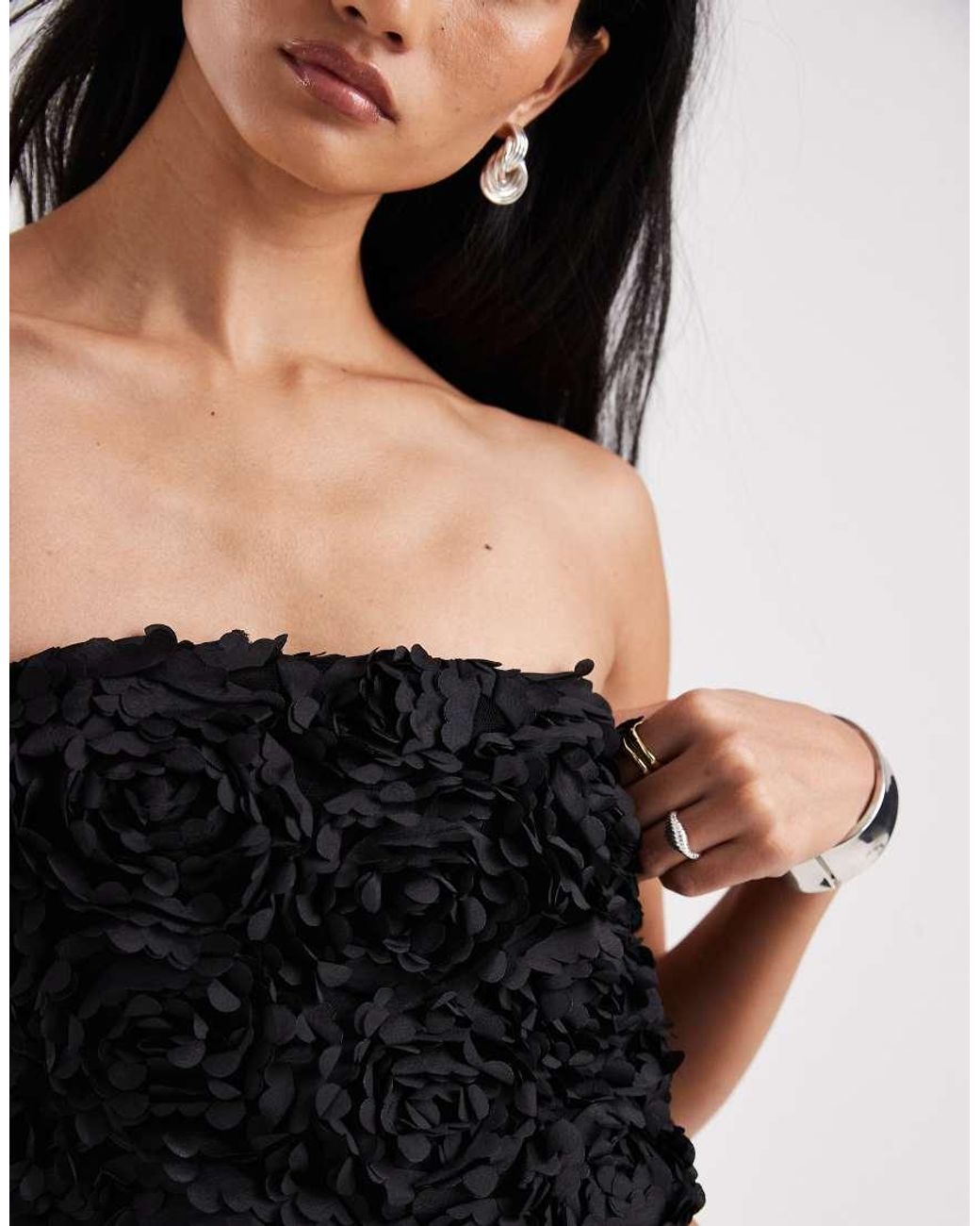 New Look Black 3d Floral Bandeau Top