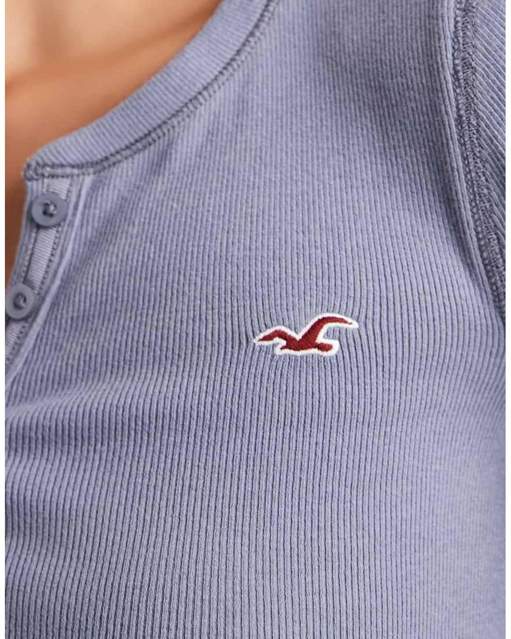 Hollister Blue Long Sleeve Button Up Henley Top