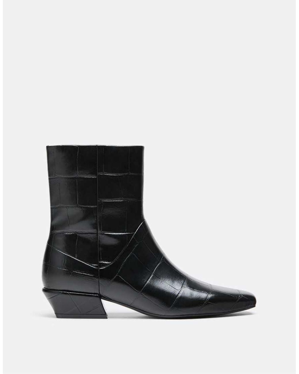 Stradivarius Black Croc-effect Heeled Ankle Boots