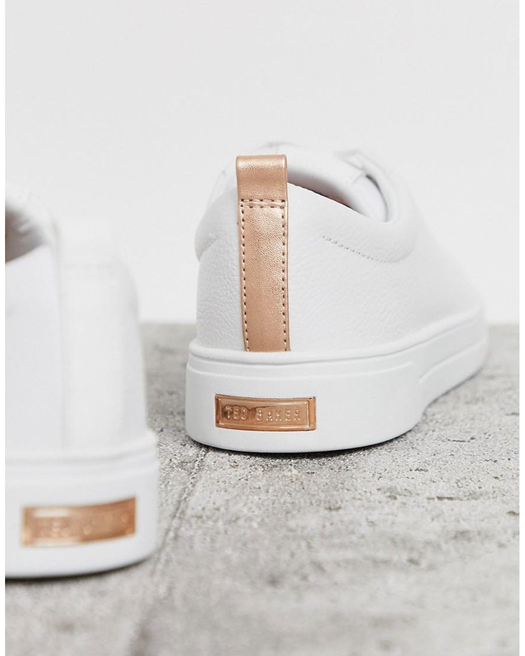 Ted baker white leather trainers with hotsell rose gold