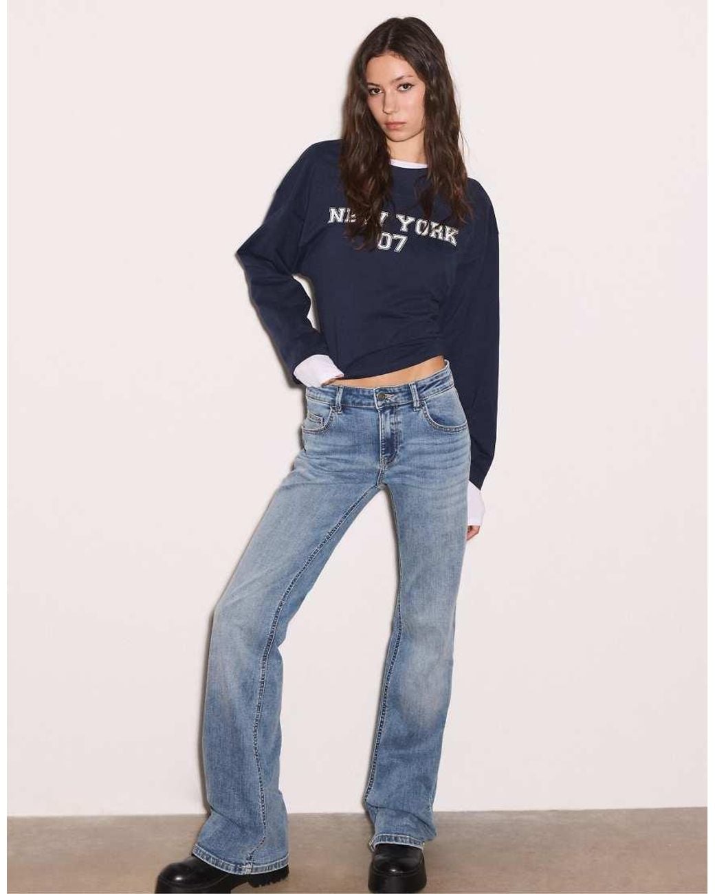 Stradivarius Blue Low-rise Bell Bottom Jeans