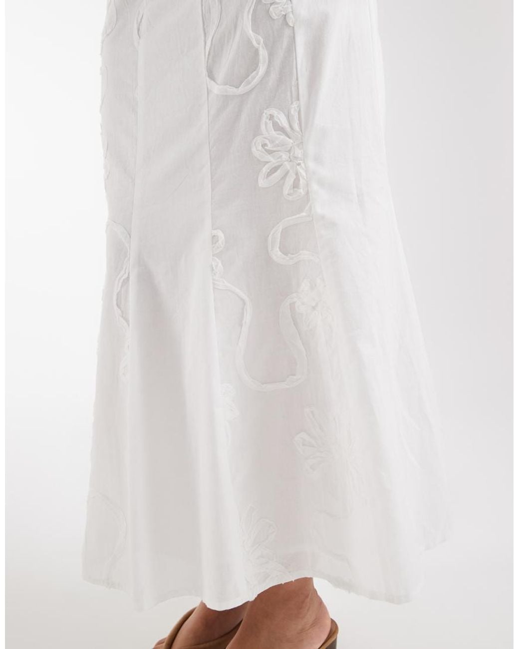 laagam White Lila Mid Rise Flare Midaxi Boho Skirt