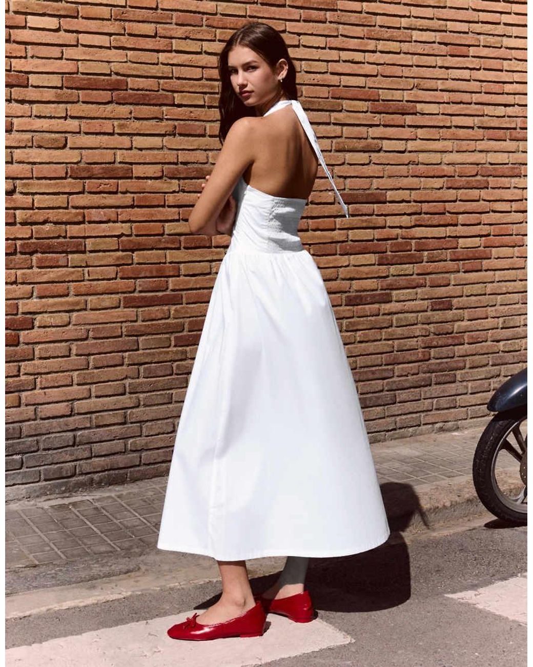 Bershka Brown Long Halter Poplin Dress
