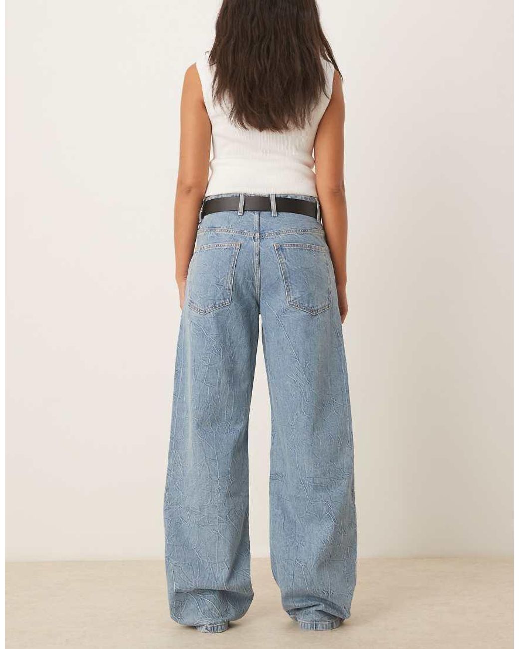 Mango Blue Cotton baggy Textured Low Rise Jean
