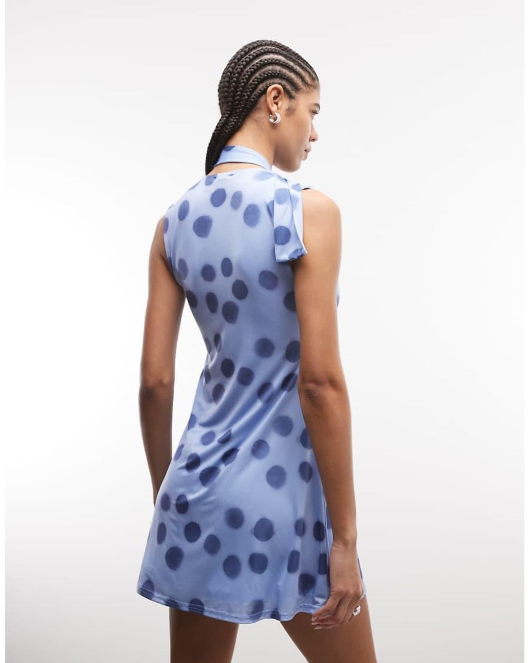 Reclaimed Vintage Blue Polka Dot Jersey Scarf Mini Dress