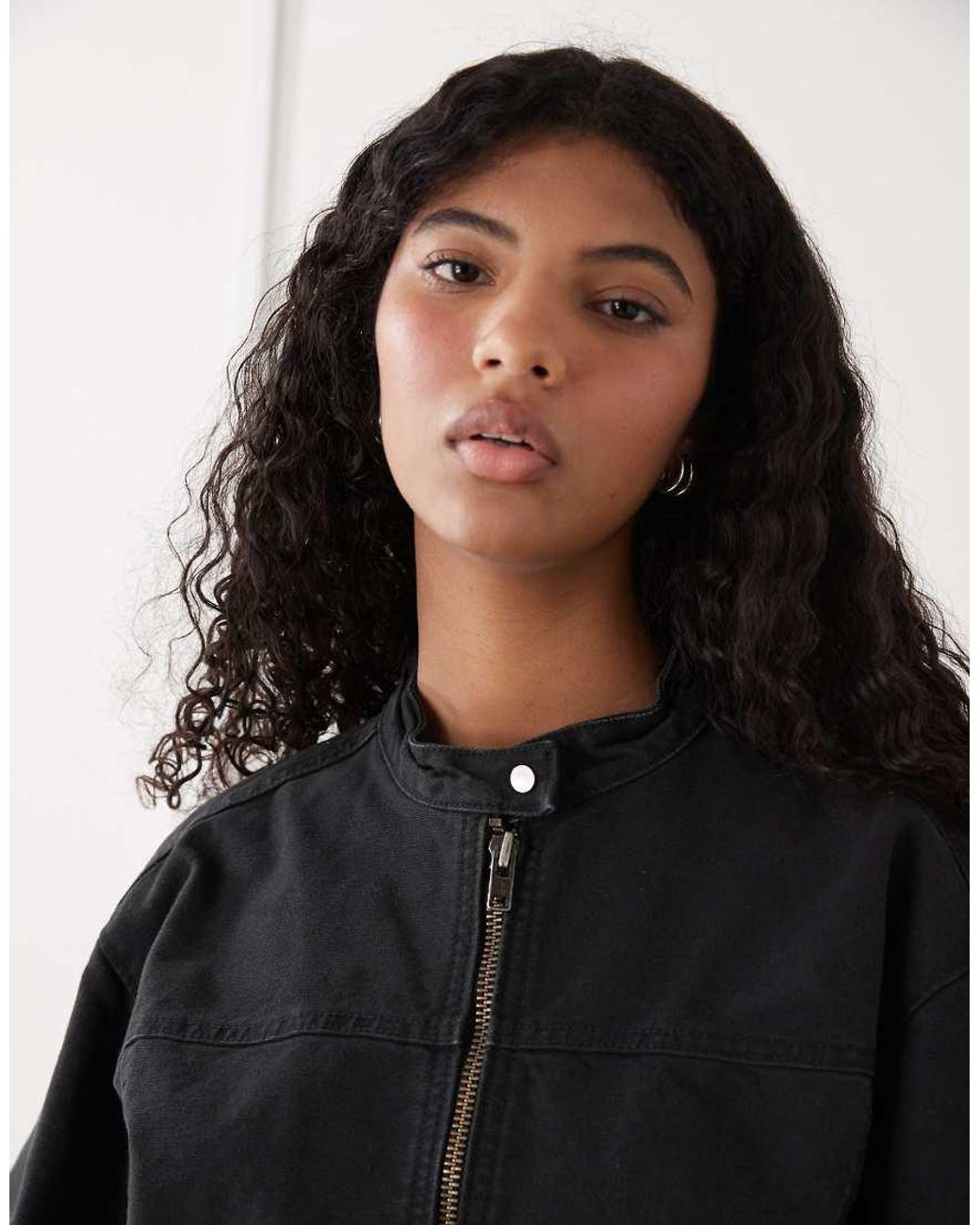 Weekday Black Washed Canvas Zip Through Jacket