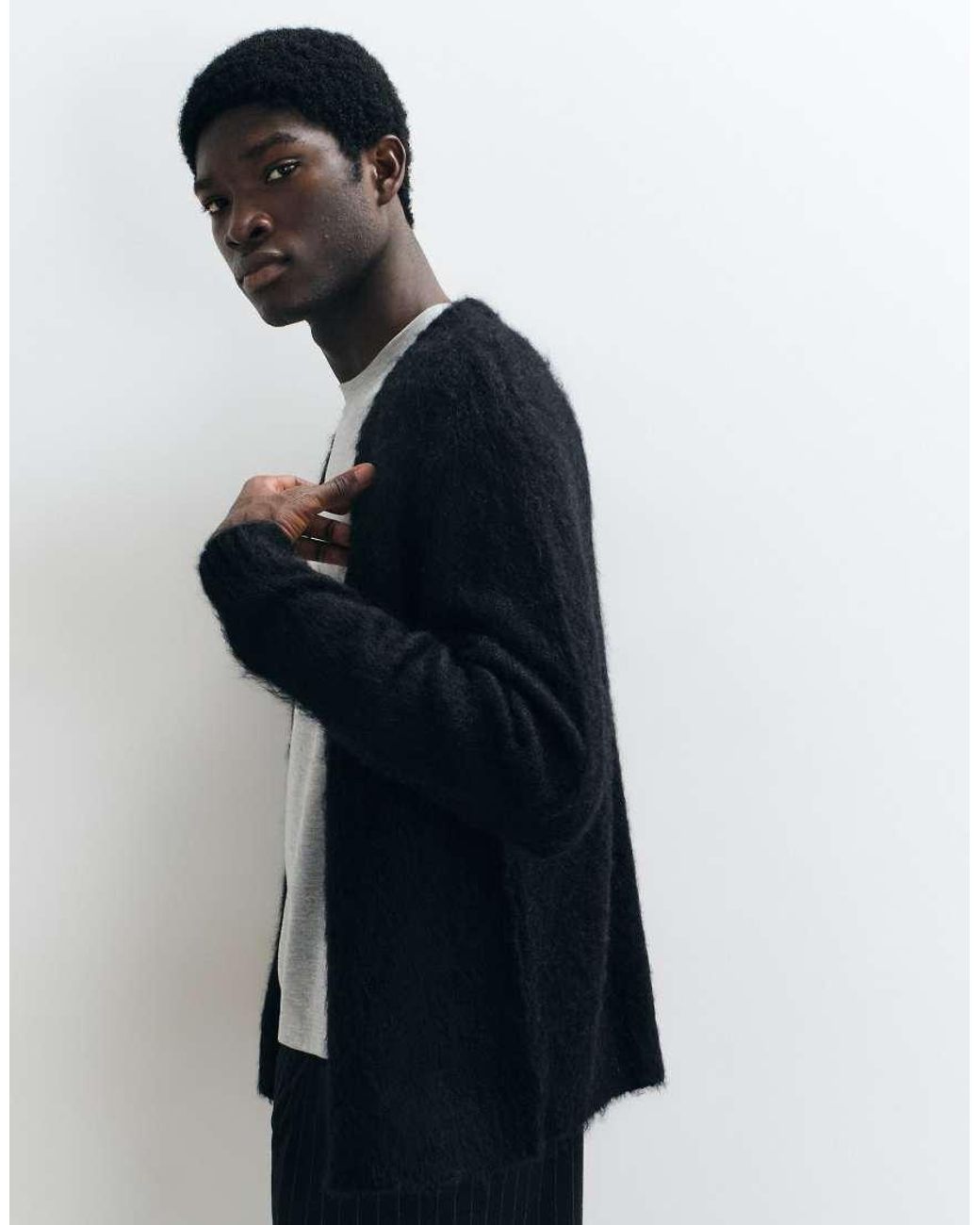 ASOS Black Oversized Knitted Mohair Cardigan for men
