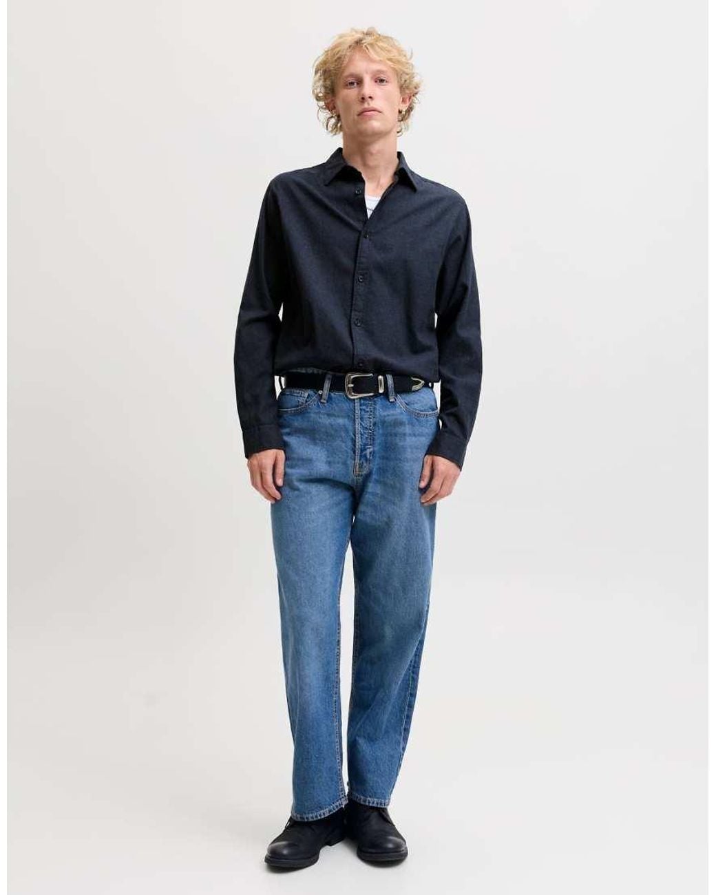 Jack & Jones Blue Field Spread Collar Long Sleeve Shirt for men