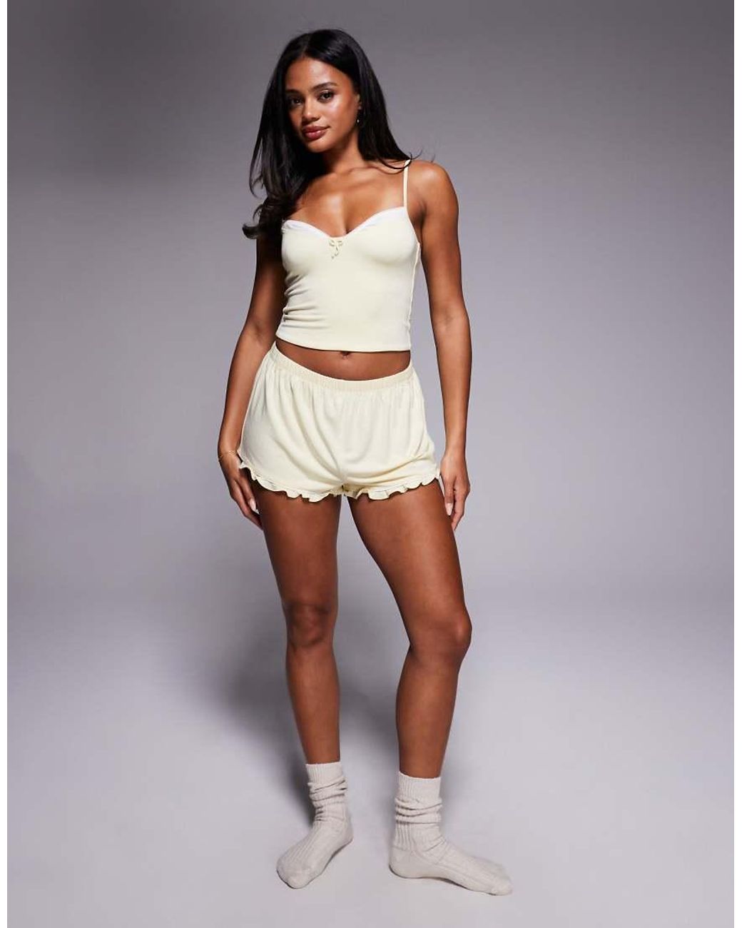 Oh Polly Yellow Double Layer Cami Pyjama Top Co-ord