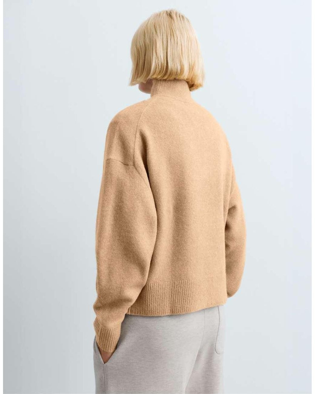 Oysho Natural High-Neck Jumper With Half Zip