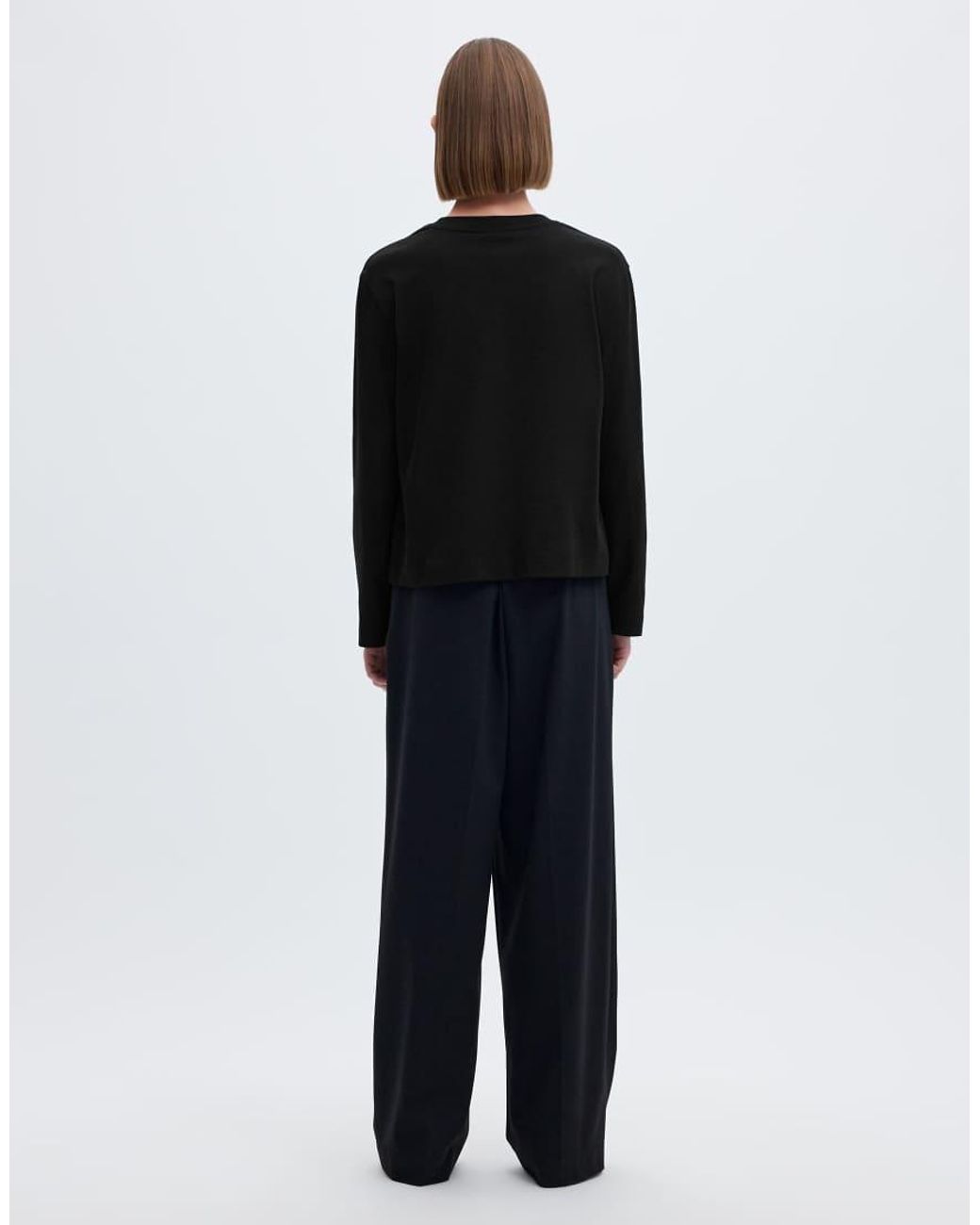 SELECTED Black Essential Boxy Fit Crew Neck Long Sleeve T-shirt
