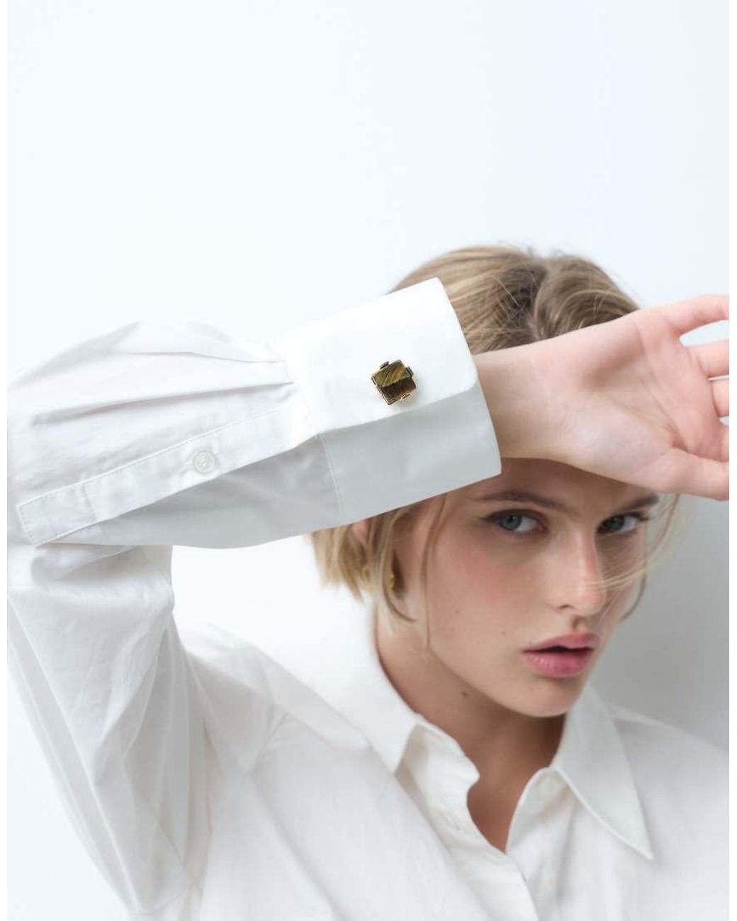 ASOS Natural Square Button-cover Cufflinks With Real Semi-precious Tigers Eye Stone