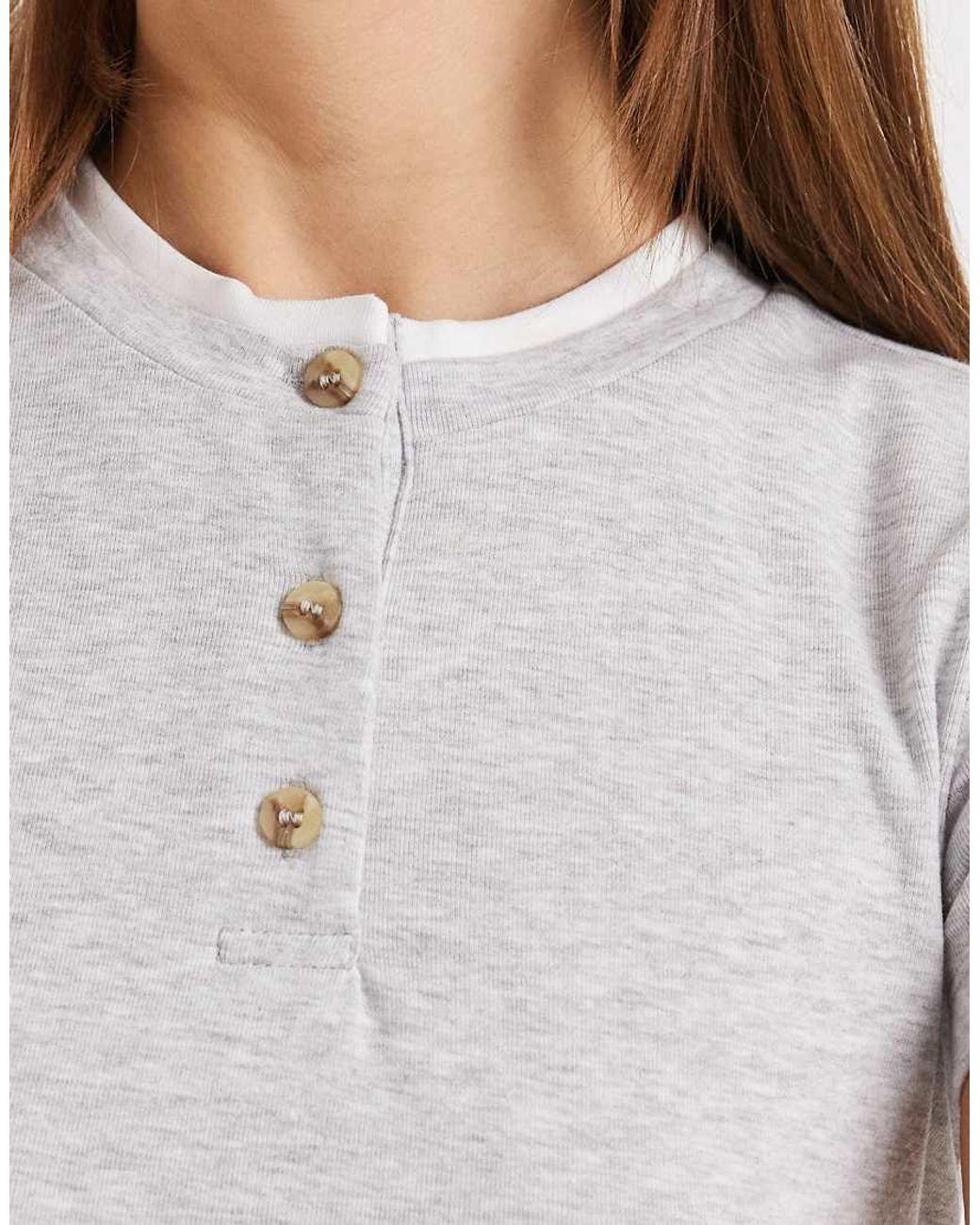 ASOS Gray Short Sleeve Double Layer Top With Buttons