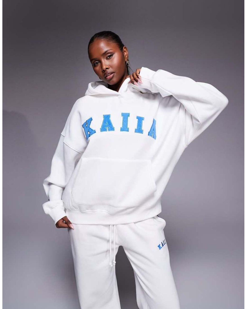 Kaiia Blue Cotton Rich Embroidered Logo Oversized Hoodie Co-ord
