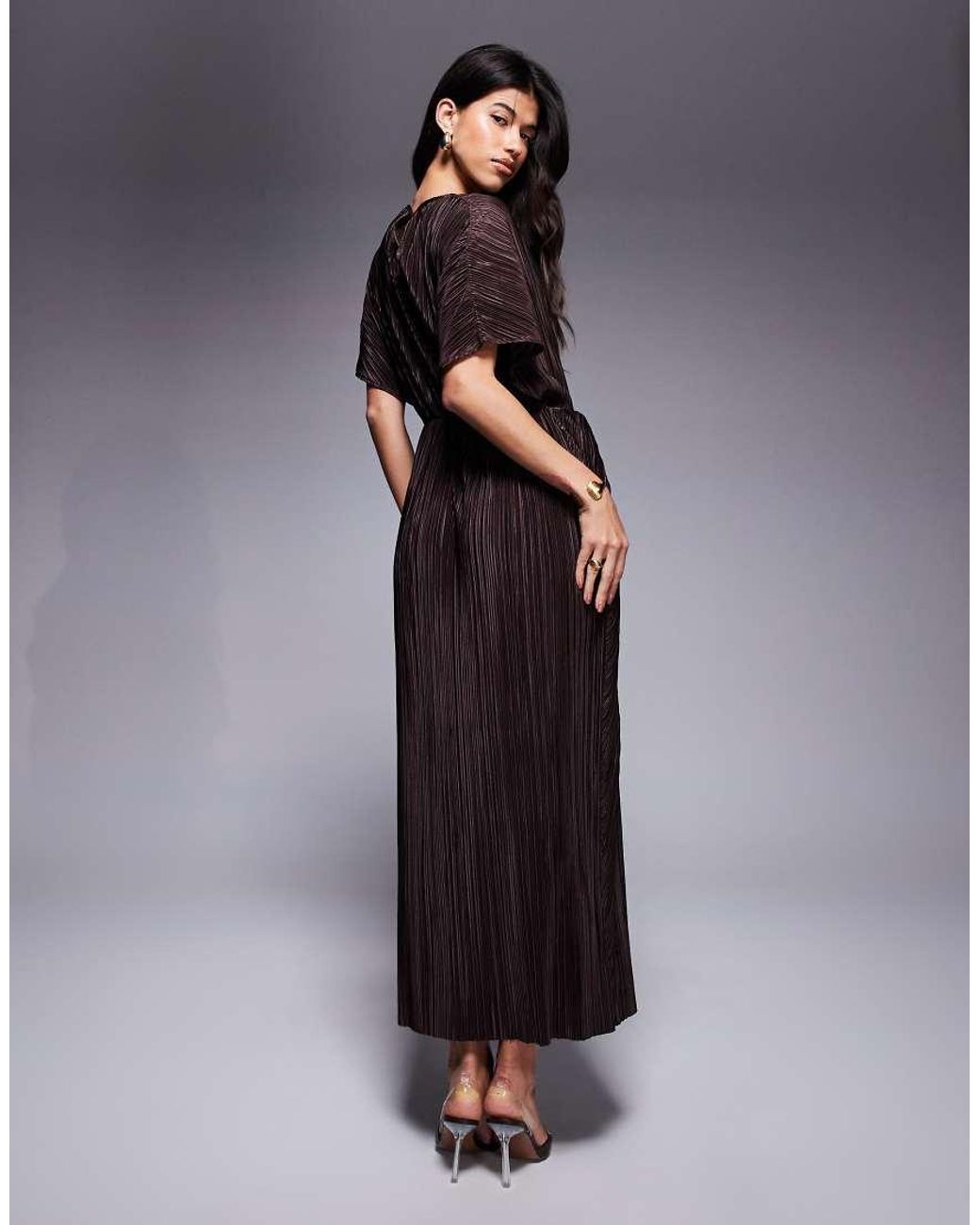 ASOS Blue Plisse Short Sleeve Wrap Tie Maxi Dress